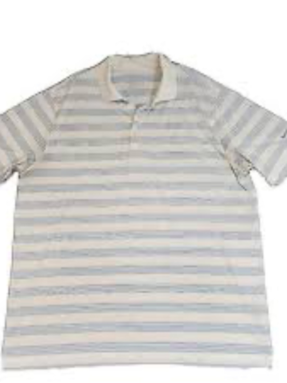 Men's Nike White Collared Polo Shirt with Light Blue Horizontal Stripes